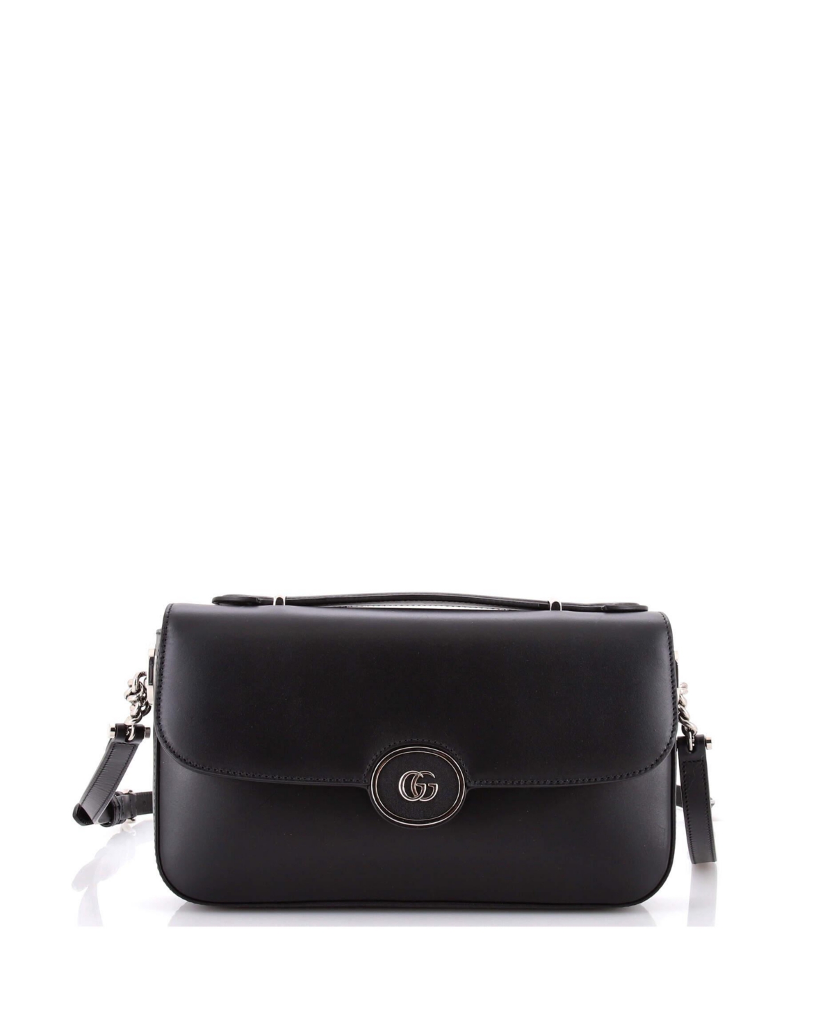 Pre-Owned Gucci Small Petite Gg Flap Shoulder Bag Leather - Black