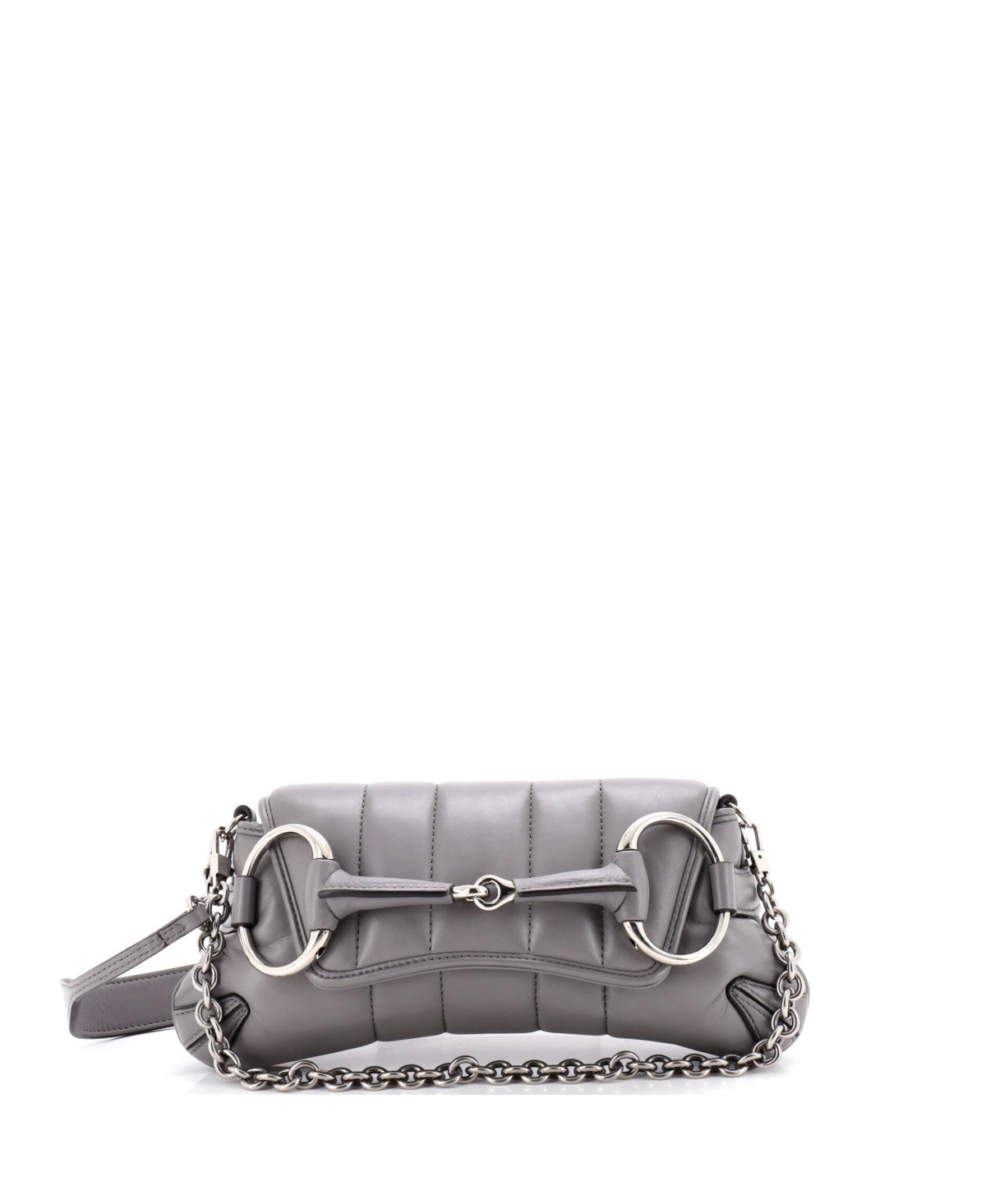Pre-Owned Gucci Small Horsebit Chain Shoulder Bag Vertical Quilted Leather - Grey