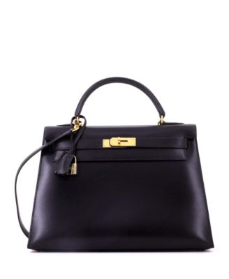 Kelly 32 Box Calf Shoulder Bag with Gold Hardware