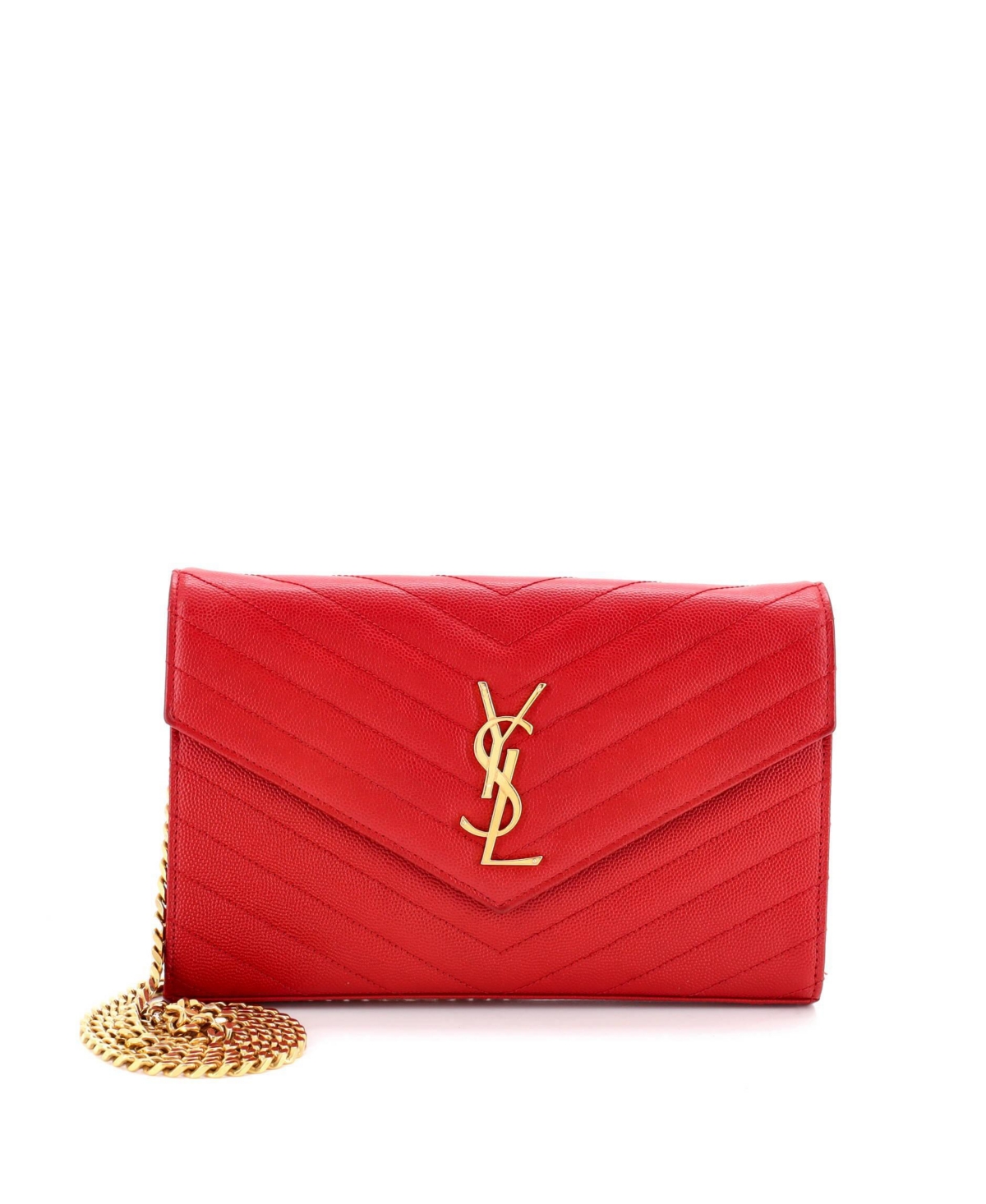 Pre-Owned Saint Laurent Classic Monogram Small Matelasse-Chevron Wallet on Chain