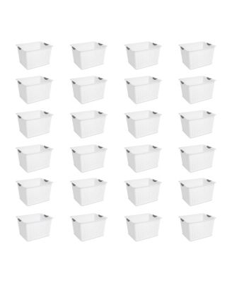 Deep Ultra Plastic Storage Bin Baskets with Handles, White, 24 Pack