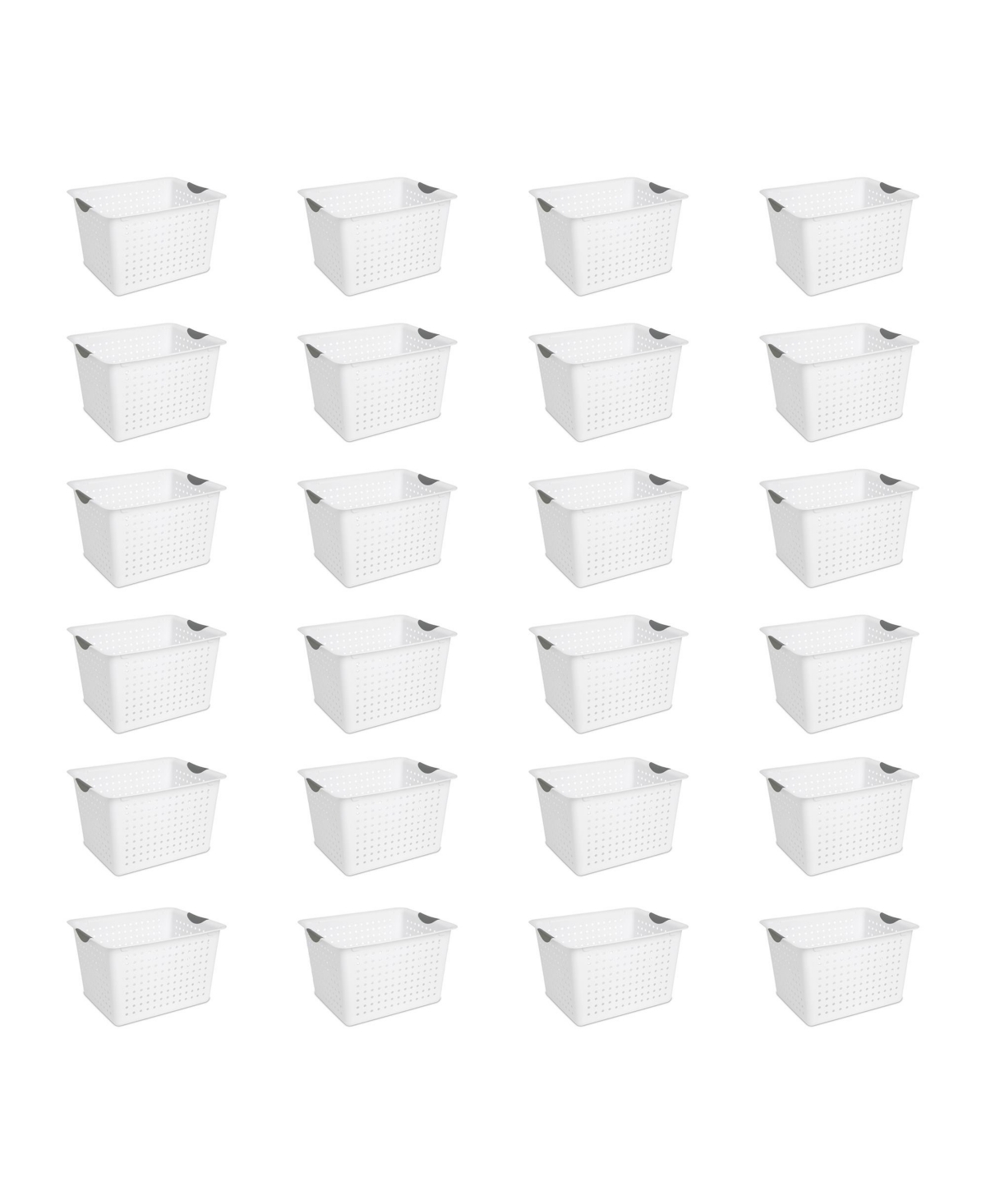 Sterilite Deep Ultra Plastic Storage Bin Baskets with Handles, White, 24 Pack