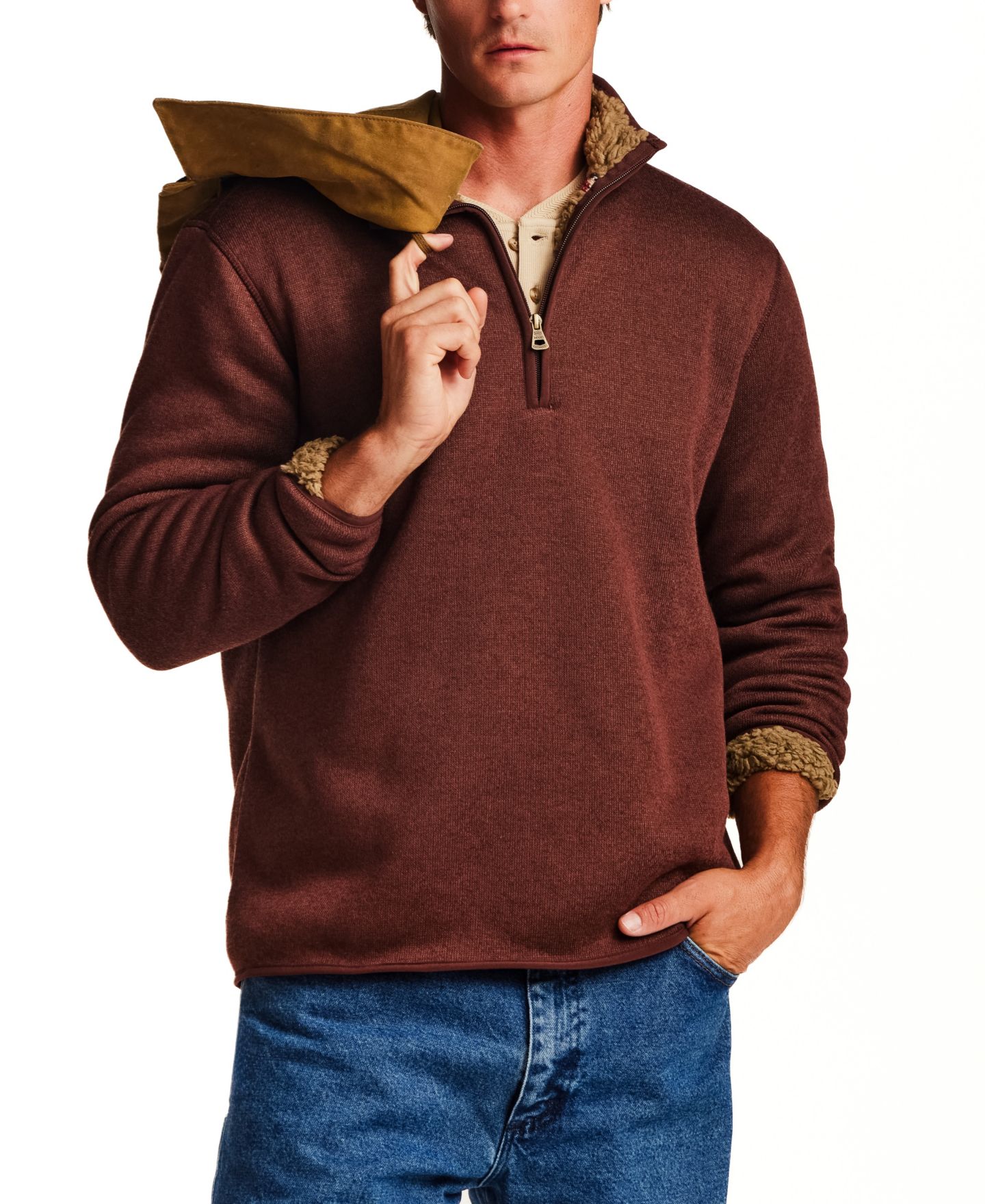 Мужской свитер Weatherproof Vintage Fleece Quarter-Zip Sherpa, цвет: Кирпичный — фото 4