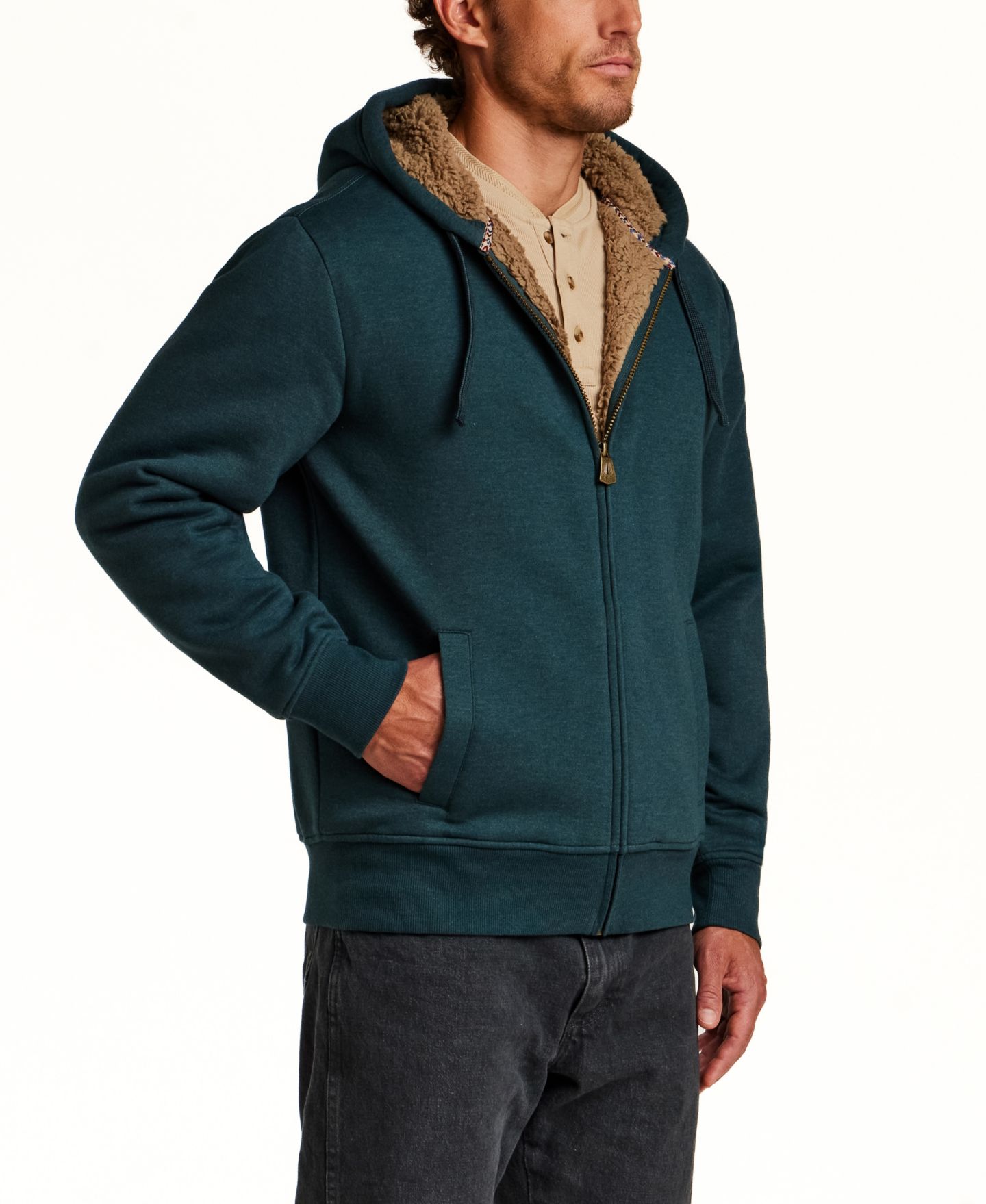 Мужское худи Weatherproof Vintage Full-Zip Sherpa-Lined Fleece, цвет: Тёмный морской меланжевый — фото 2