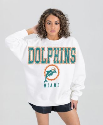 Women's White Miami Dolphins Classic Sunday Drives Oversized Premium Fleece Pullover Sweatshirt