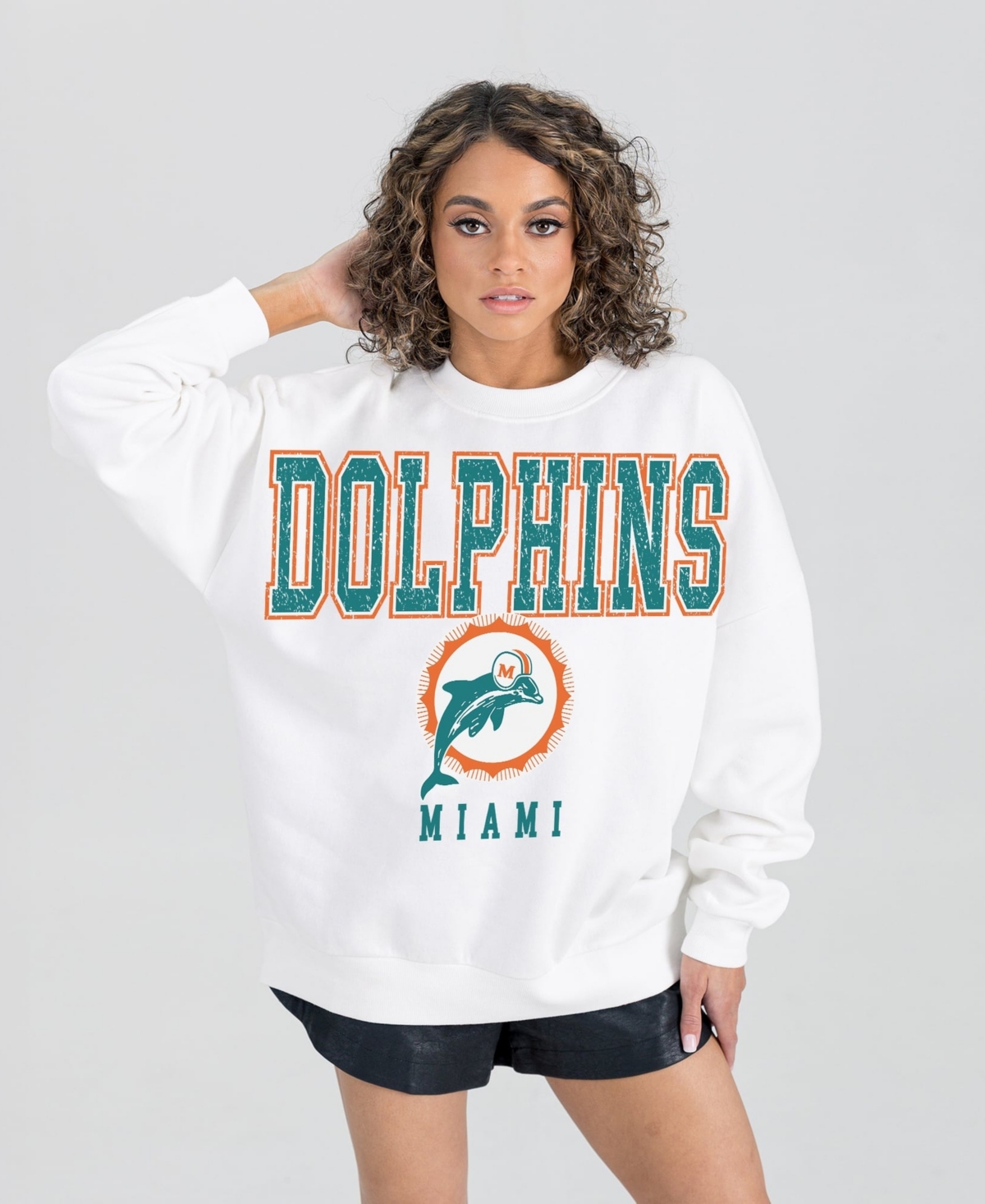 Gameday Couture Women's Miami Dolphins Classic Sunday Drives Oversized Crewneck Sweatshirt