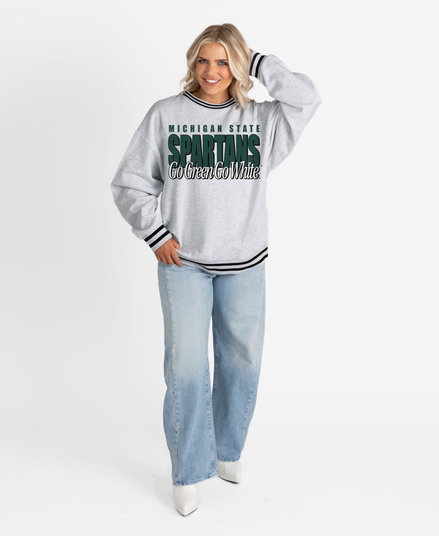 Женская толстовка Gameday Couture Gray Michigan State Spartans Oversized Showdown Ringer Stripe — фото 3