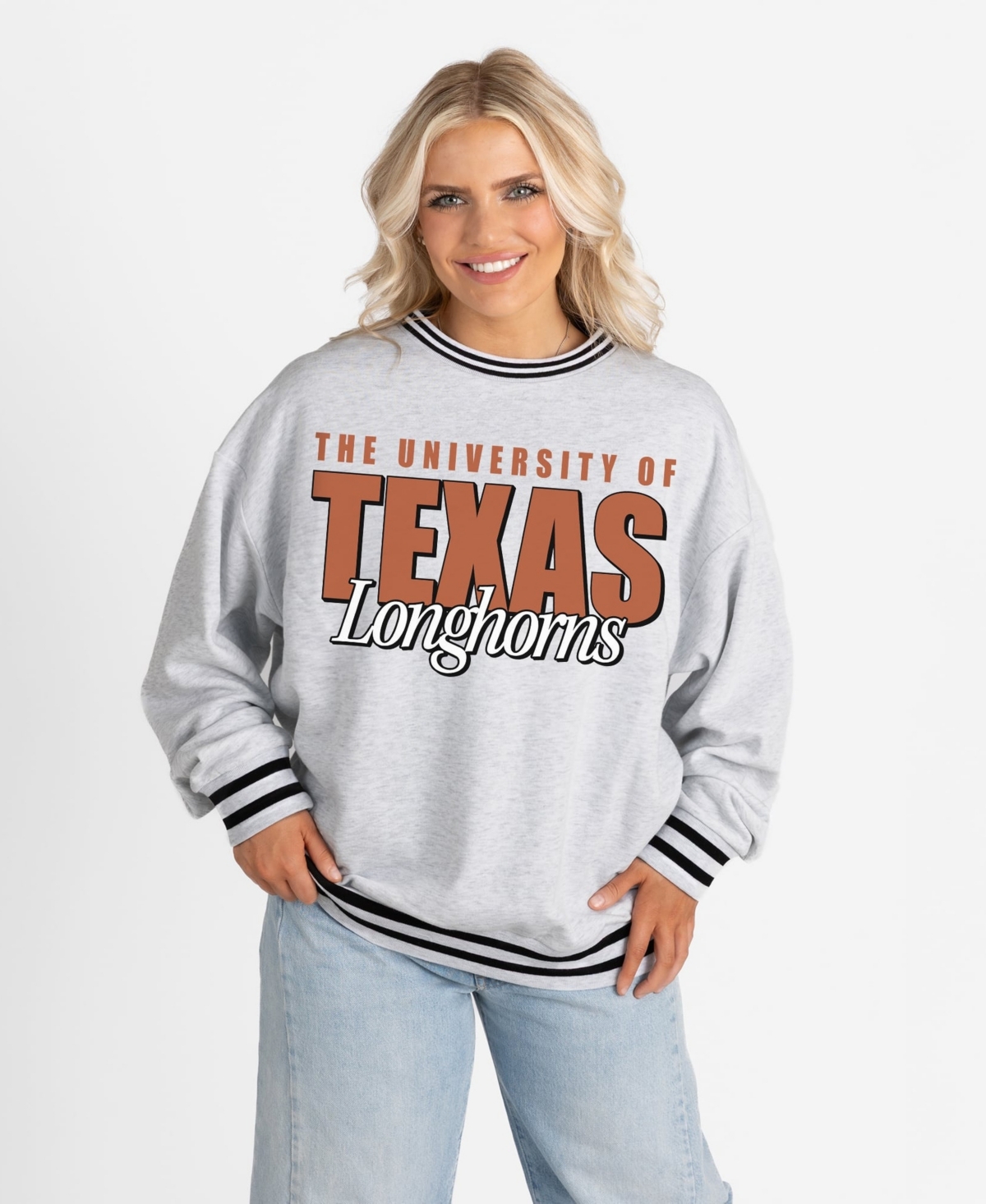 Gameday Couture Women's Texas Longhorns Showdown Oversized Ringer Stripe Sweatshirt