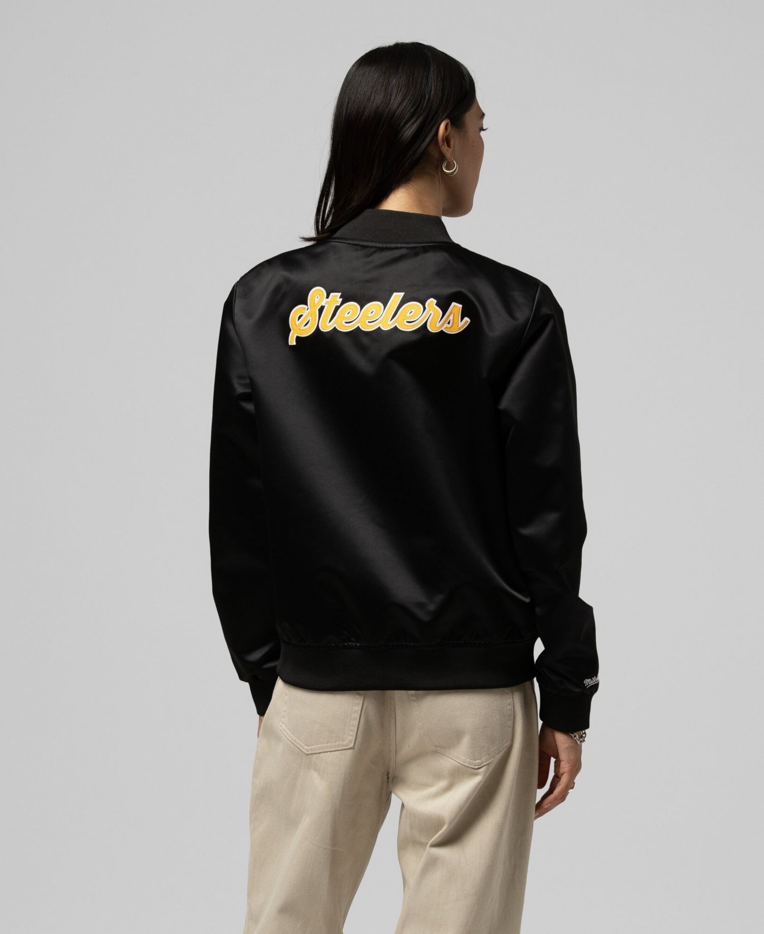 Women's Black Pittsburgh Steelers Full-Snap Satin Jacket