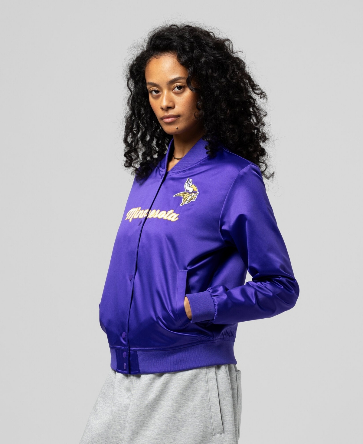 Mitchell & Ness Women's Minnesota Vikings Satin Bomber Jacket In Purple