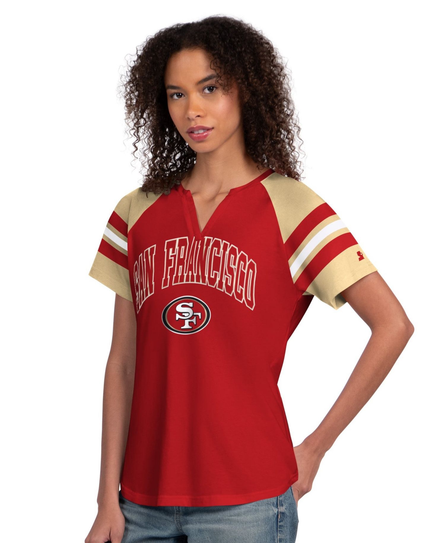 Women's Scarlet San Francisco 49ers Game On Notch Neck Raglan T-Shirt