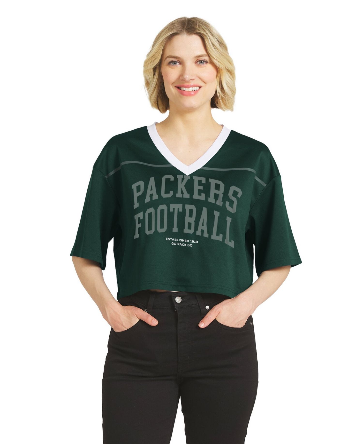 Women's Green Bay Packers Cropped V-Neck Jersey T-Shirt