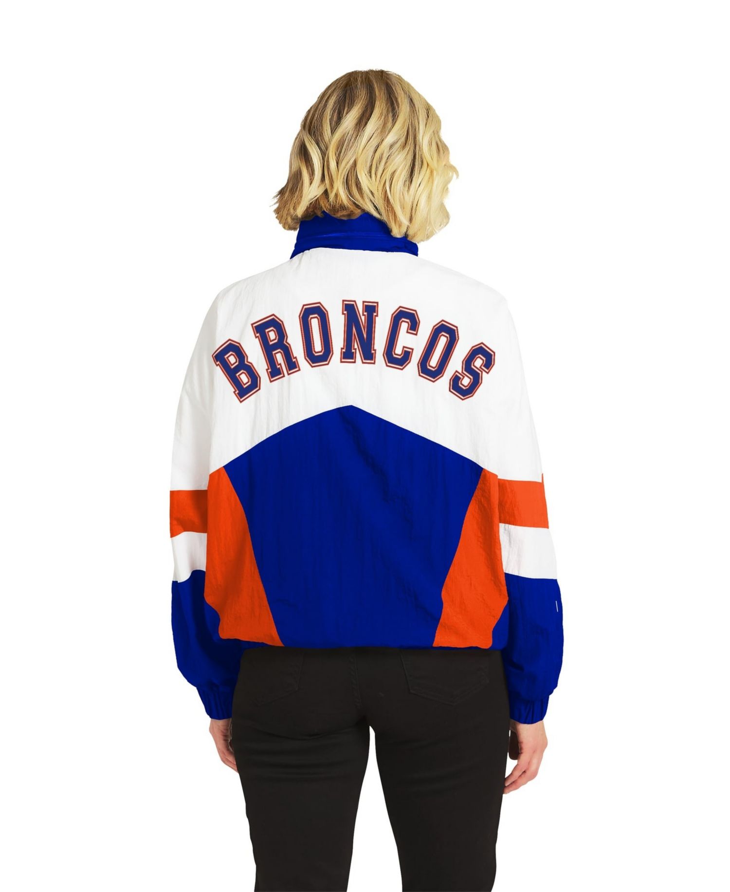 Women's White/Royal Denver Broncos Throwback Crinkle Full-Snap Hooded Windbreaker Jacket