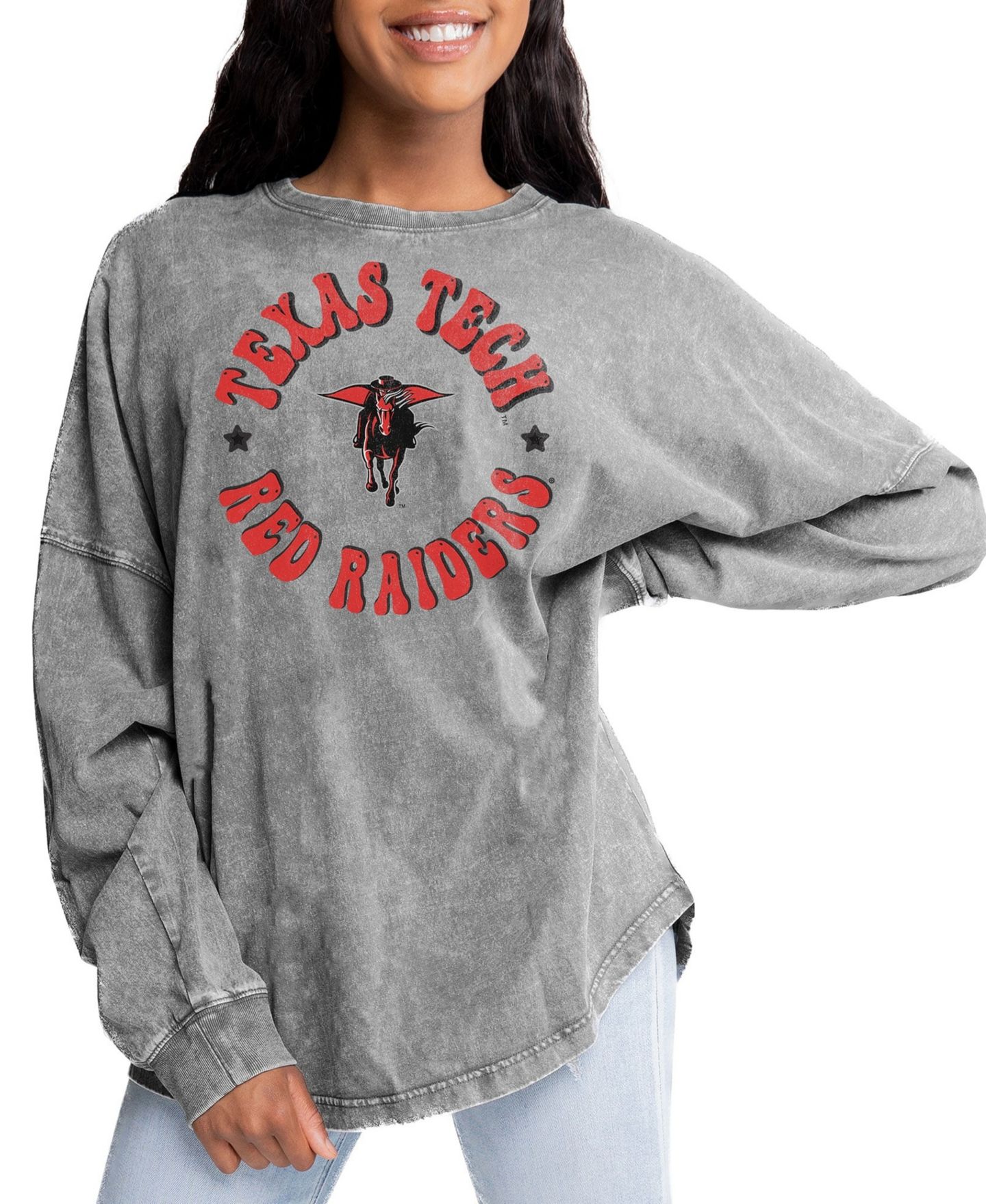 Женская футболка Gameday Couture Gray Texas Tech Red Raiders Playing Around Faded Wash Oversized Long Sleeve — фото 1