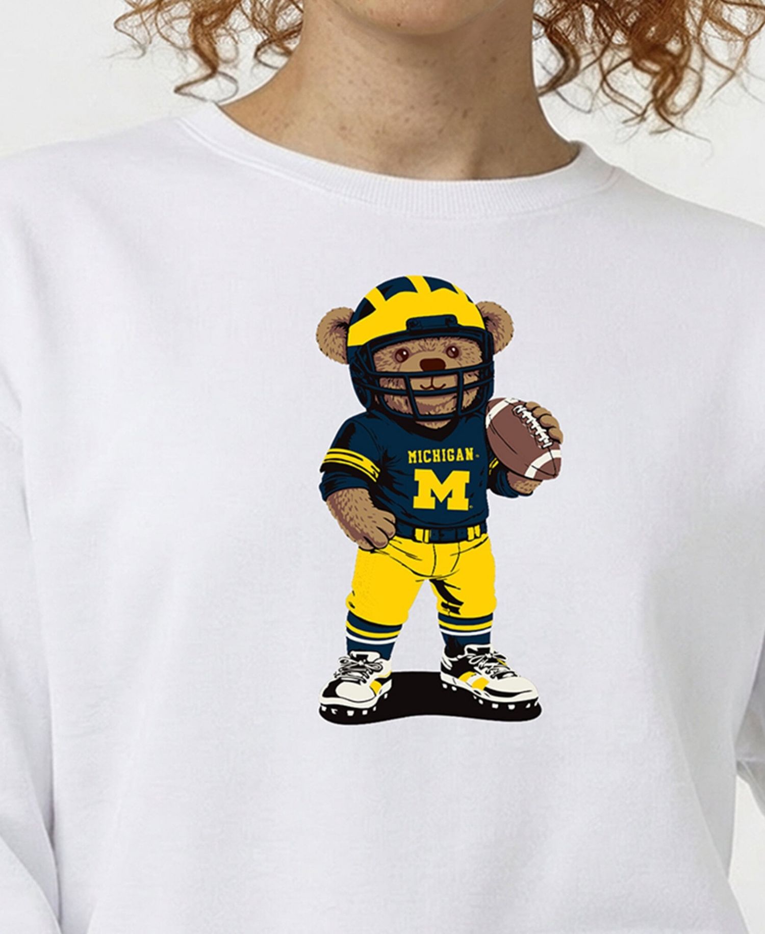 Women's White Michigan Wolverines Teddy Bear Sweatshirt