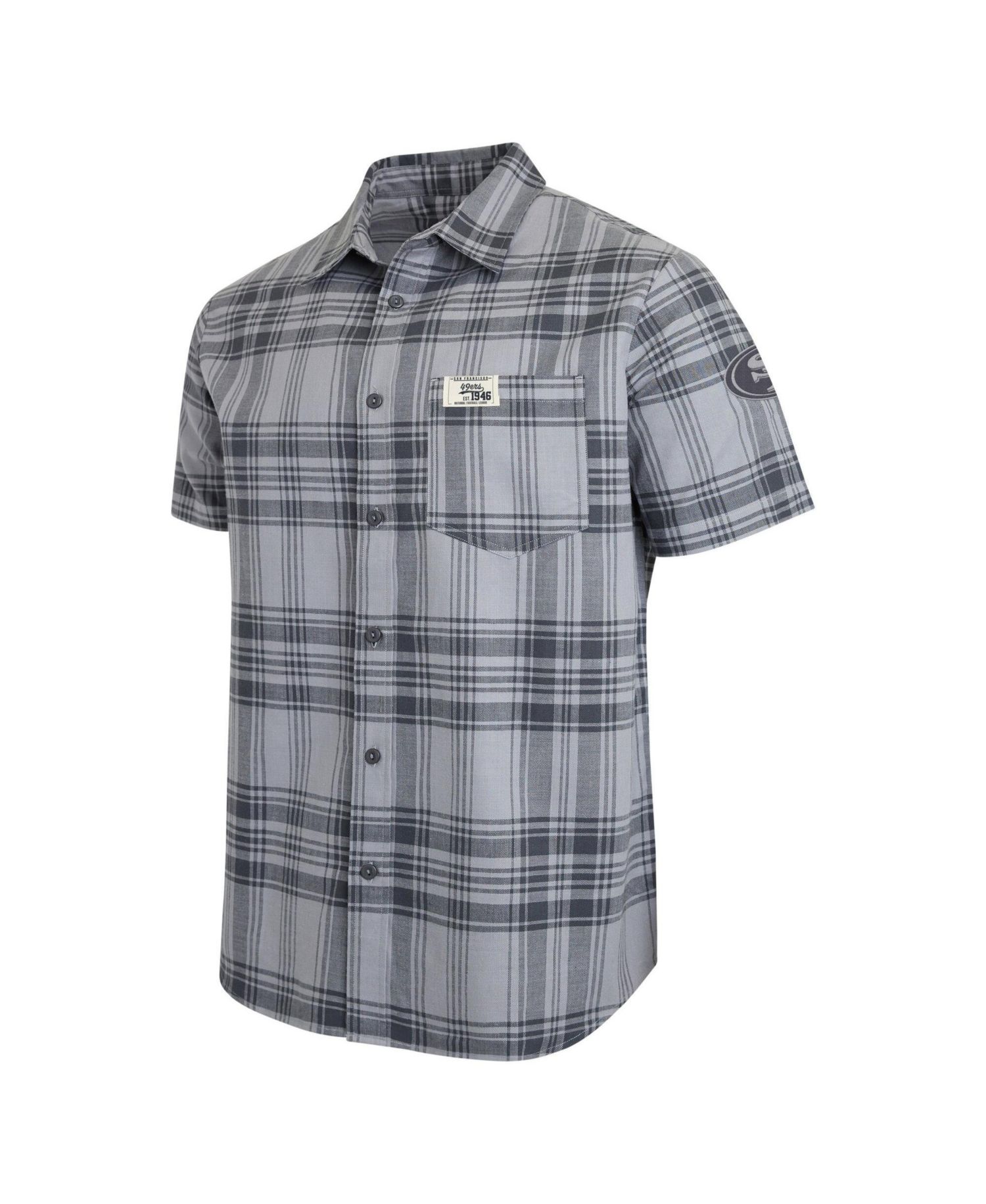 Men's Gray San Francisco 49ers Woven Short Sleeve Button-Up Shirt