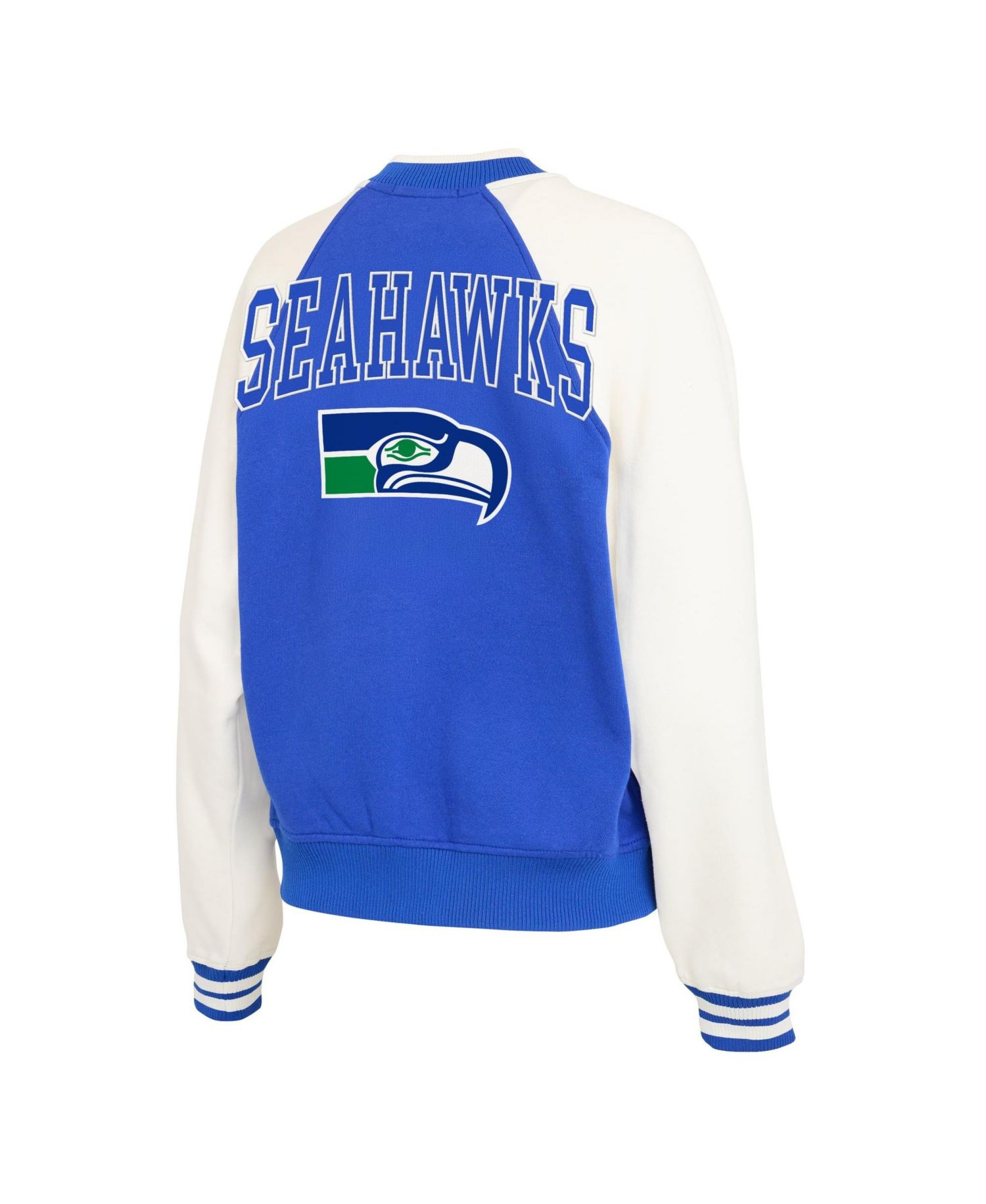 Women's Royal Seattle Seahawks Throwback Varsity Fleece Raglan Full-Zip Jacket