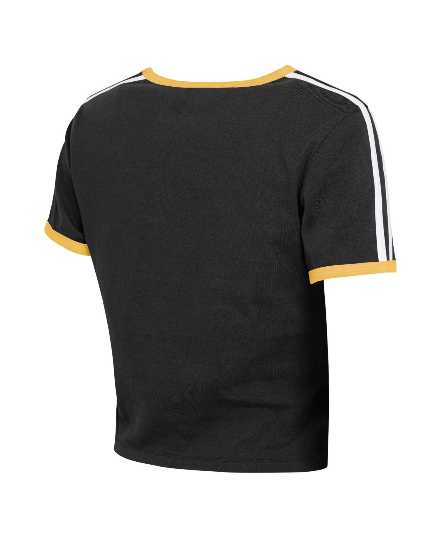 Women's Black Pittsburgh Steelers Cropped Throwback Ringer Baby T-Shirt