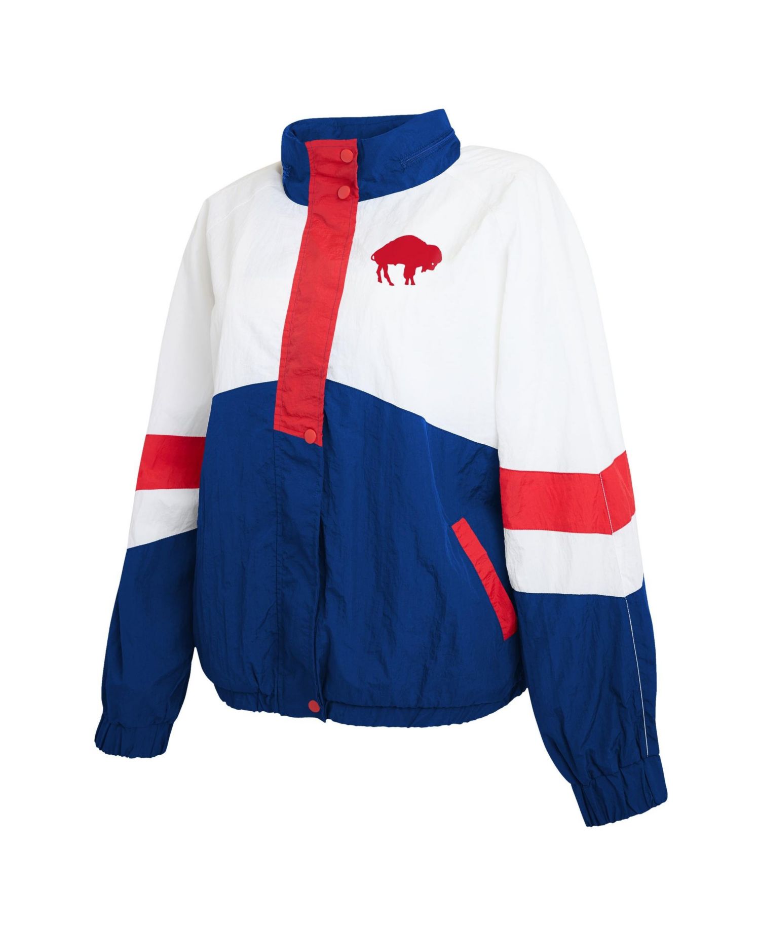 Women's White/Royal Buffalo Bills Throwback Crinkle Full-Snap Hooded Windbreaker Jacket