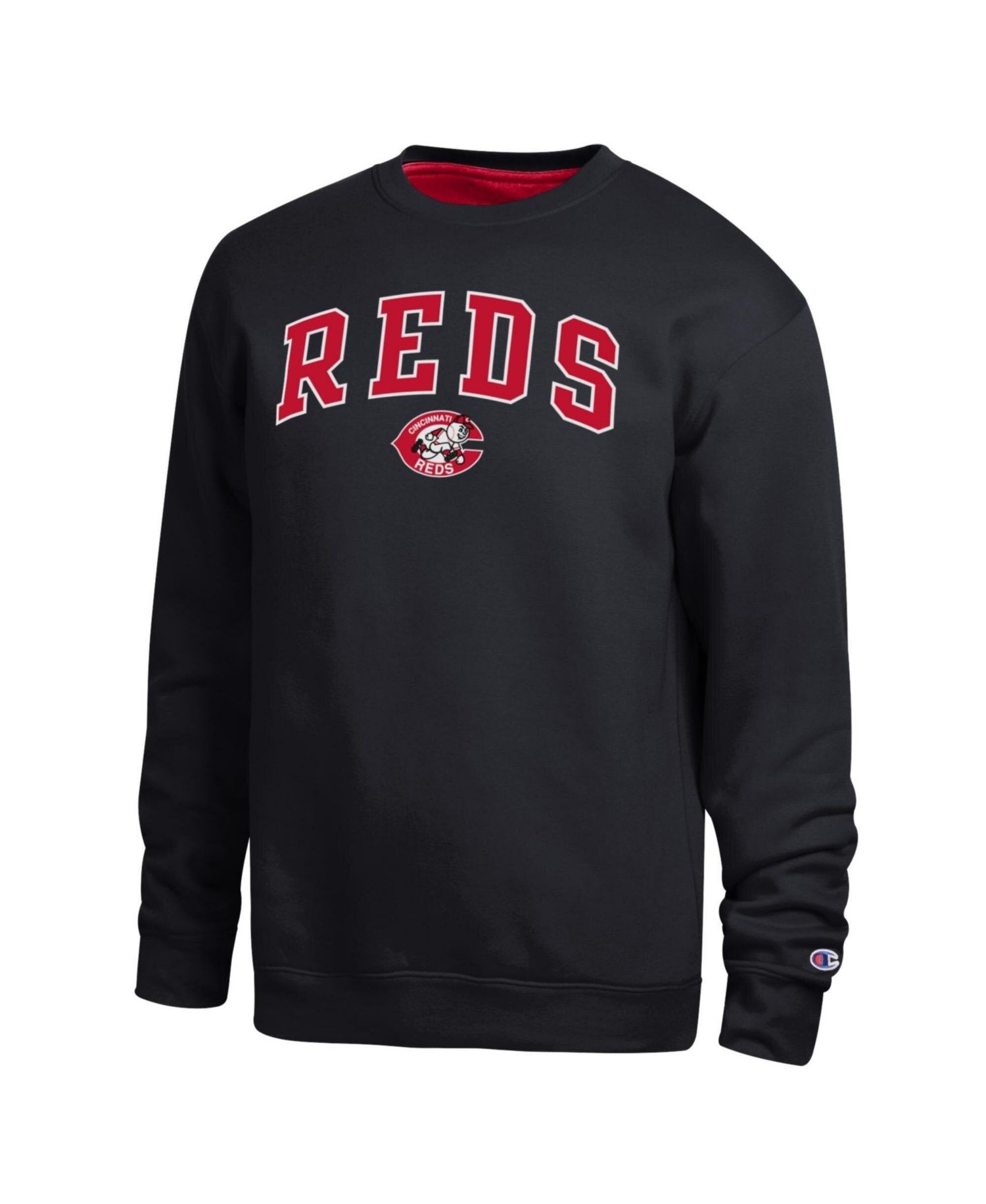 Men's Black Cincinnati Reds Fleece Crew Sweatshirt