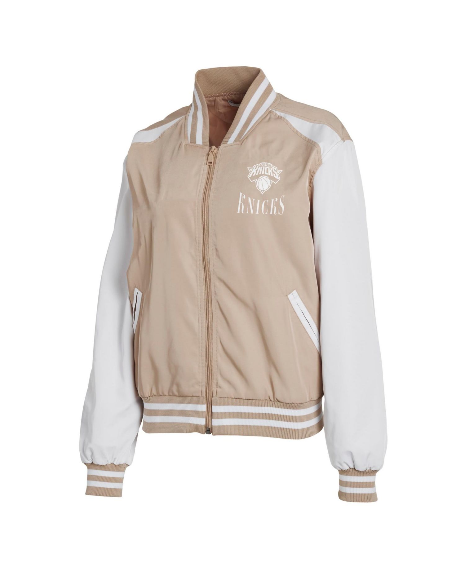 Women's Tan New York Knicks Tonal Full-Zip Bomber Jacket