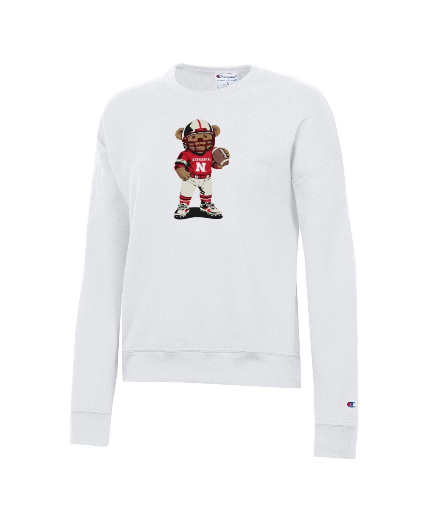 Women's White Nebraska Huskers Teddy Bear Sweatshirt