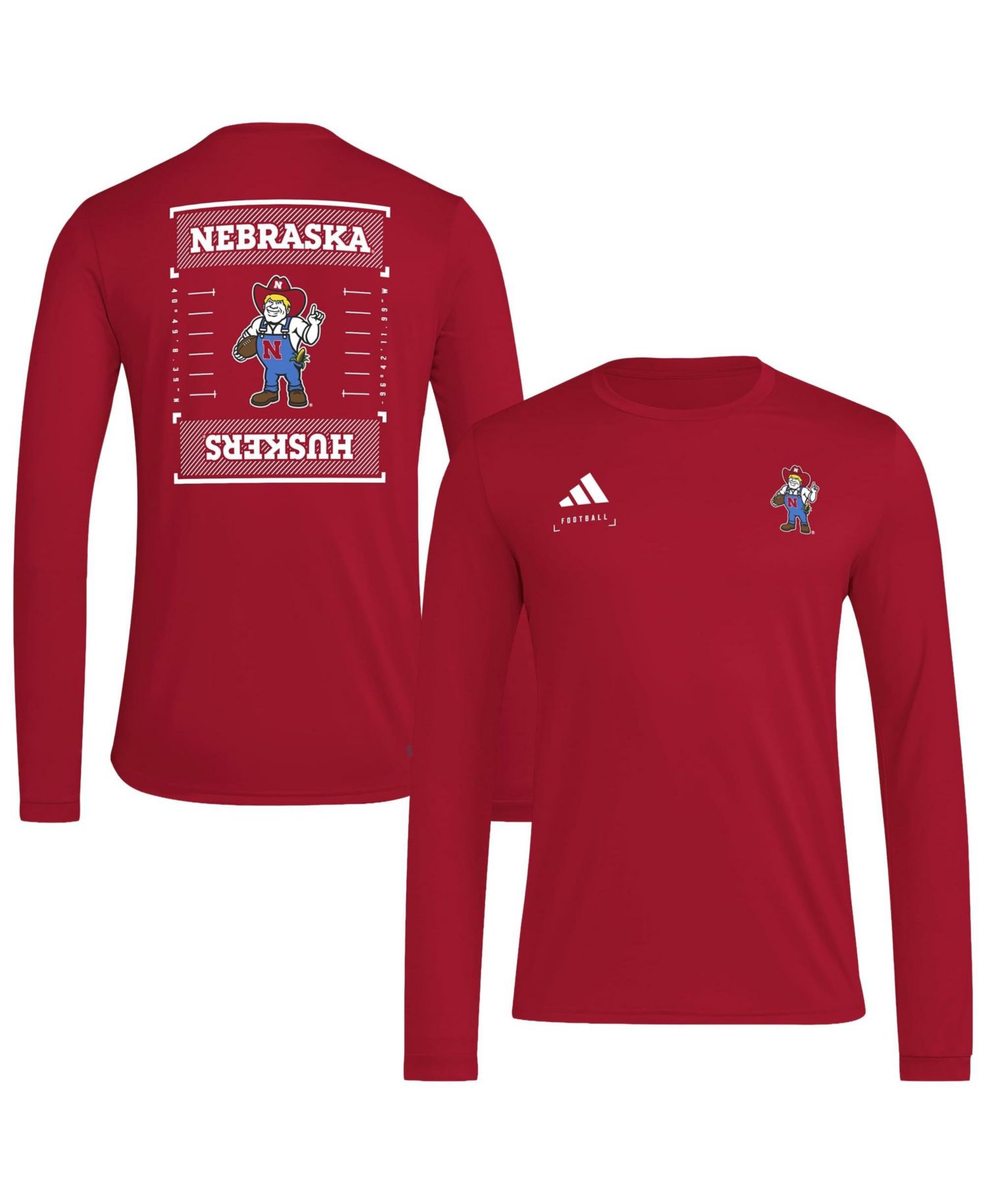 Men's Scarlet Nebraska Huskers Locker Football Icon AEROREADY Pre-Game Long Sleeve T-Shirt