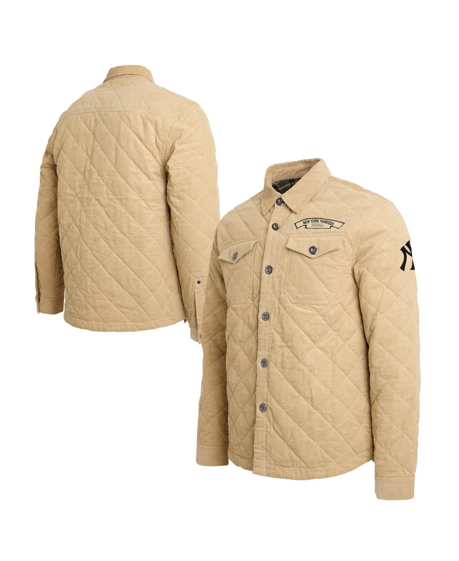 Men's Tan New York Yankees Thin Wale Button-Up Corduroy Shacket