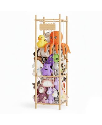 Stuffed Animal Storage Organizer - Wood Toy Zoo Cage, Large Plush Toy Holder for Playroom, 15.8" Wide