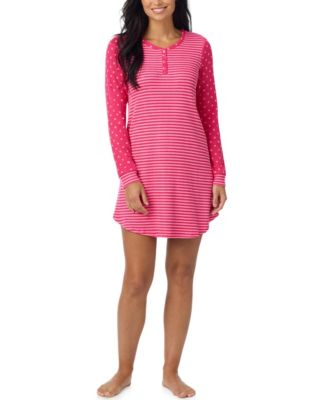 Women's Long-Sleeve Brushed Waffle-Knit Henley Sleep Shirt