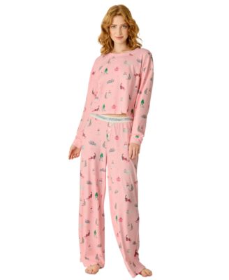 Women's Waffle-Knit Boyfriend Boxer Long-Sleeve Top and Pants, 2-Piece Set