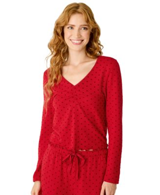 Women's Femme De Noel Long-Sleeve Peter Pan Collar Polka-Dot Pajama Top