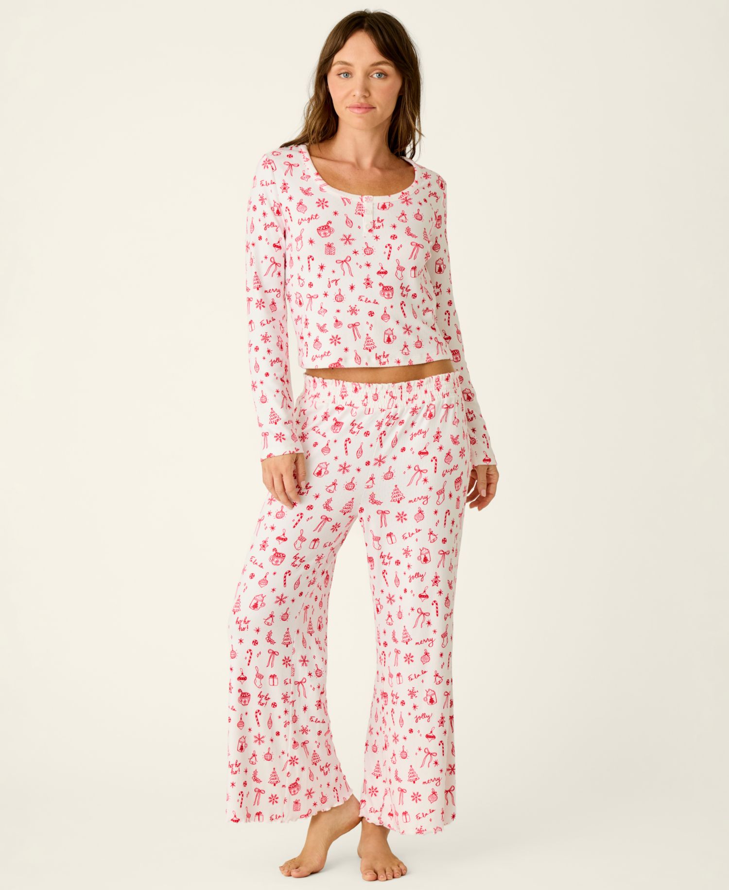 Women's Femme De Noel Christmas Flocked-Dot Wide-Leg Pants