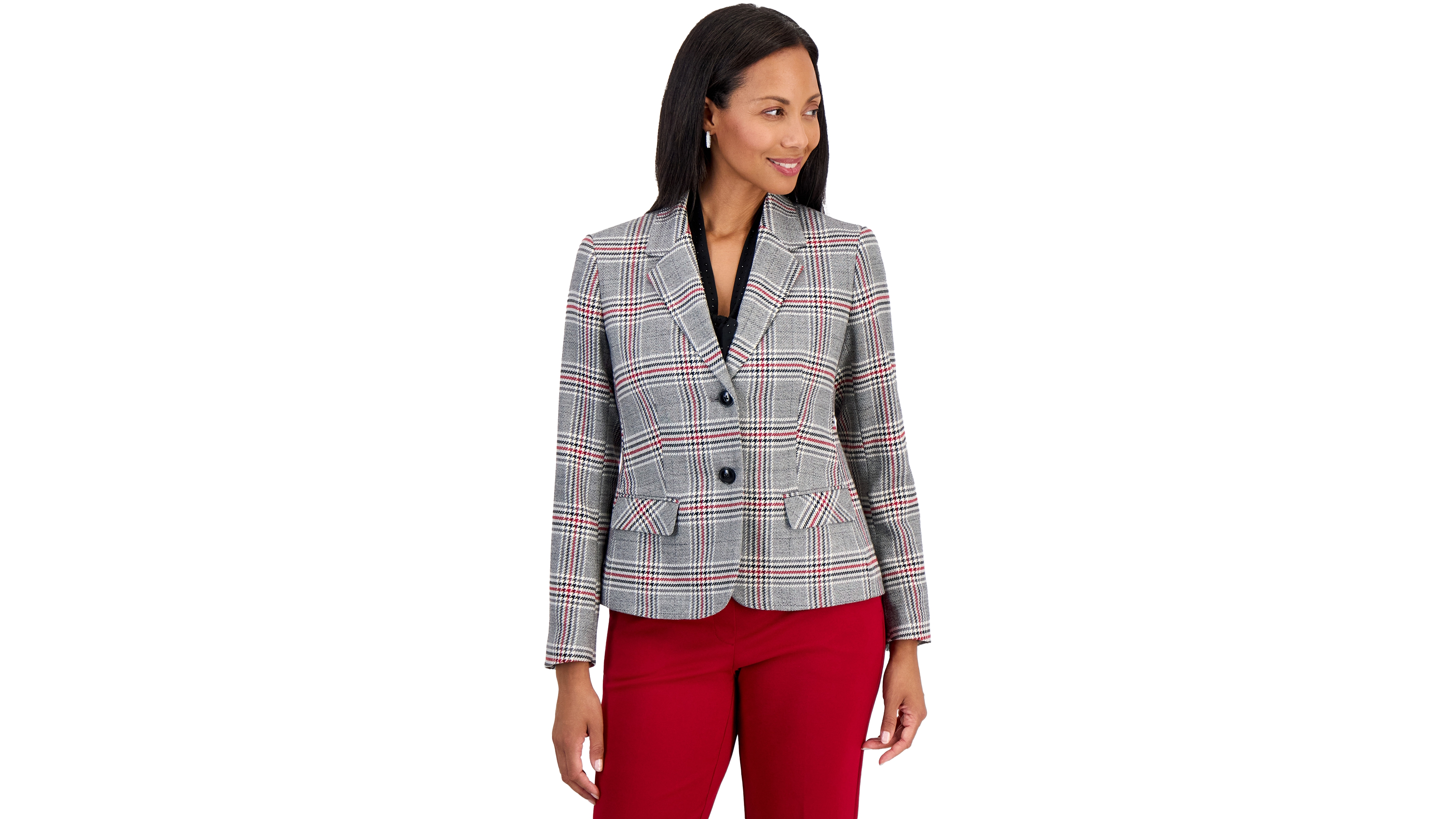 Kasper Women's Plaid Two Button Blazer