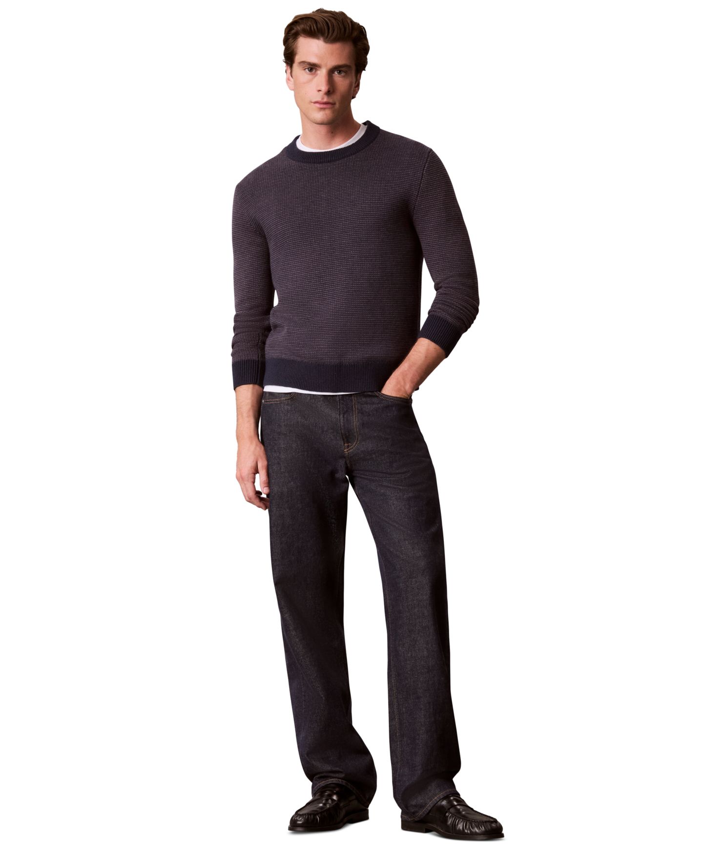 Мужской свитер Calvin Klein Cotton-Wool Blend Dotted Stitch Classic Fit, цвет: Тёмный сапфировый — фото 2