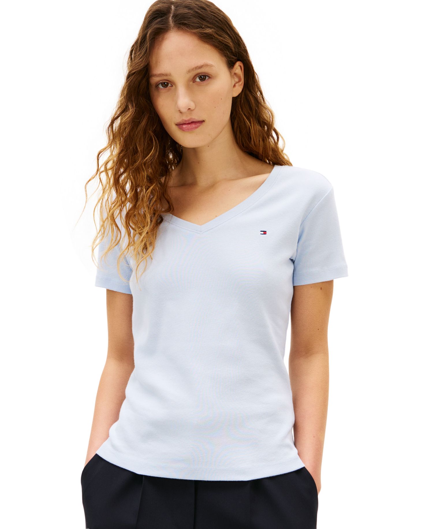 Women's Rib Slim V-Neck Short-Sleeve T-Shirt