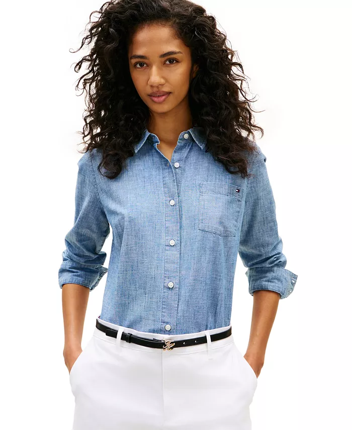 Women's Chambray Roll-Tab Long-Sleeve Shirt - thumbnail 3