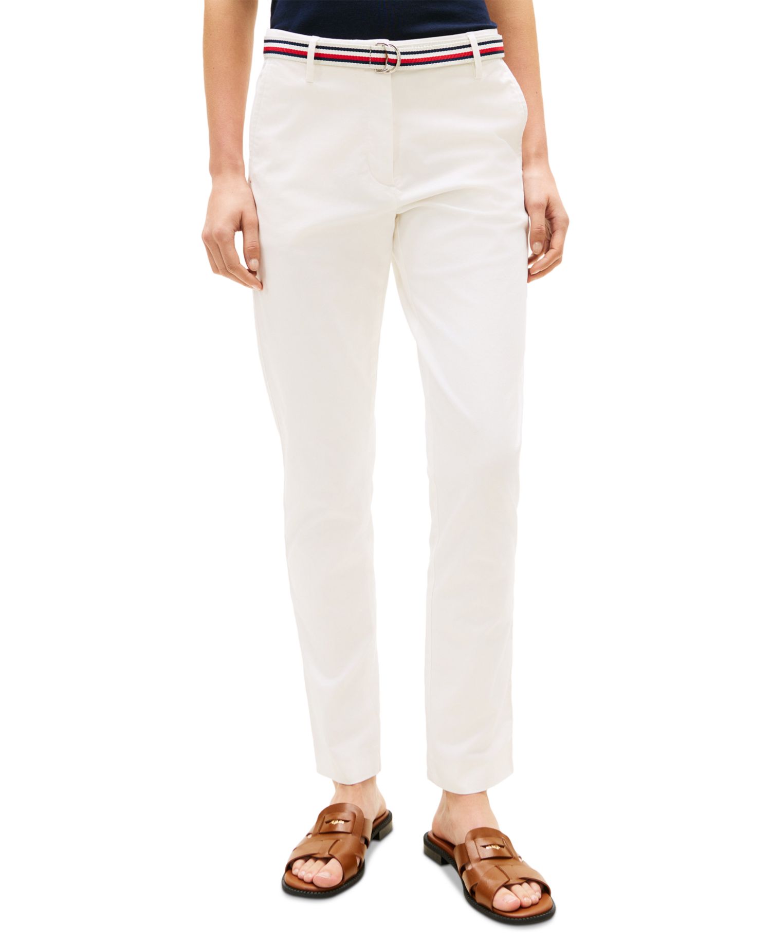 Women's Twill Slim Belted Chinos Pants
