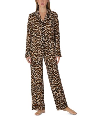 Women's Long-Sleeve Notch Collar Brushed Jersey Long Pant Pajama Set