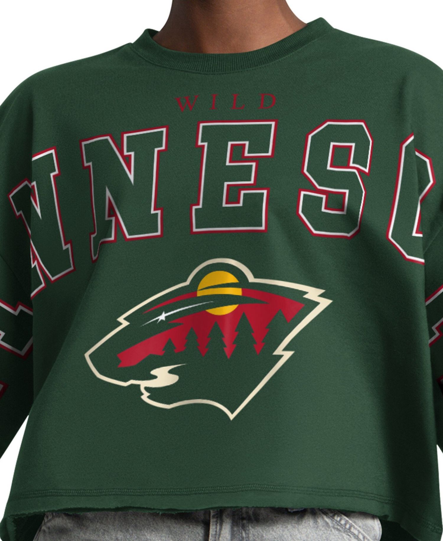 Women's Green Minnesota Wild Bleachers Cropped Drop Shoulder Sweatshirt