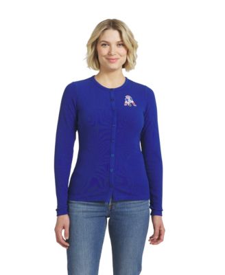Women's Royal New England Patriots Ribbed Full-Button Cardigan Sweater