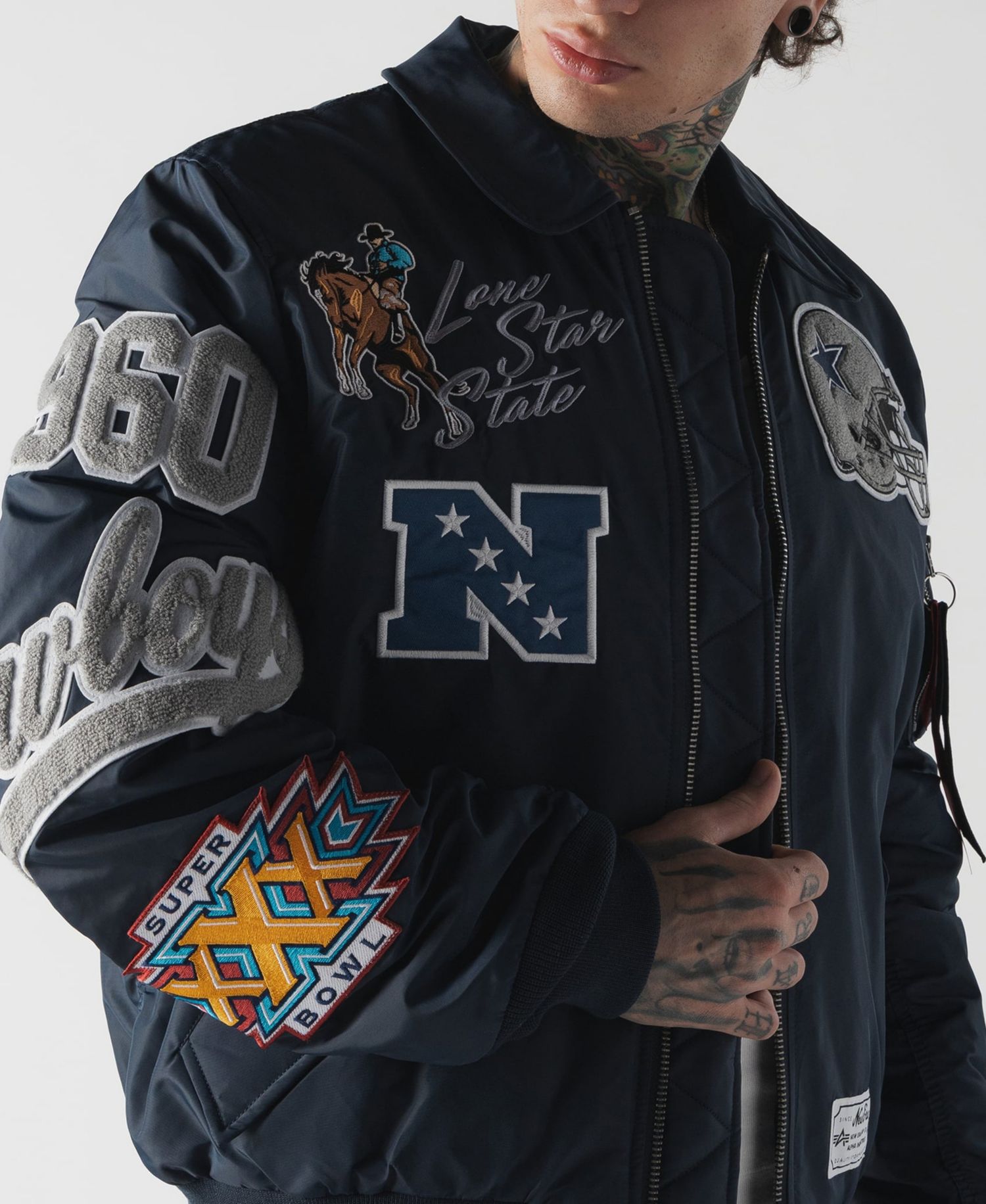 Men's Navy Dallas Cowboys MA-1 Full-Zip Bomber Jacket