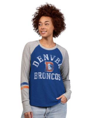 Women's  Royal/Gray Denver Broncos Throwback Waffle-Knit Raglan Long Sleeve T-Shirt
