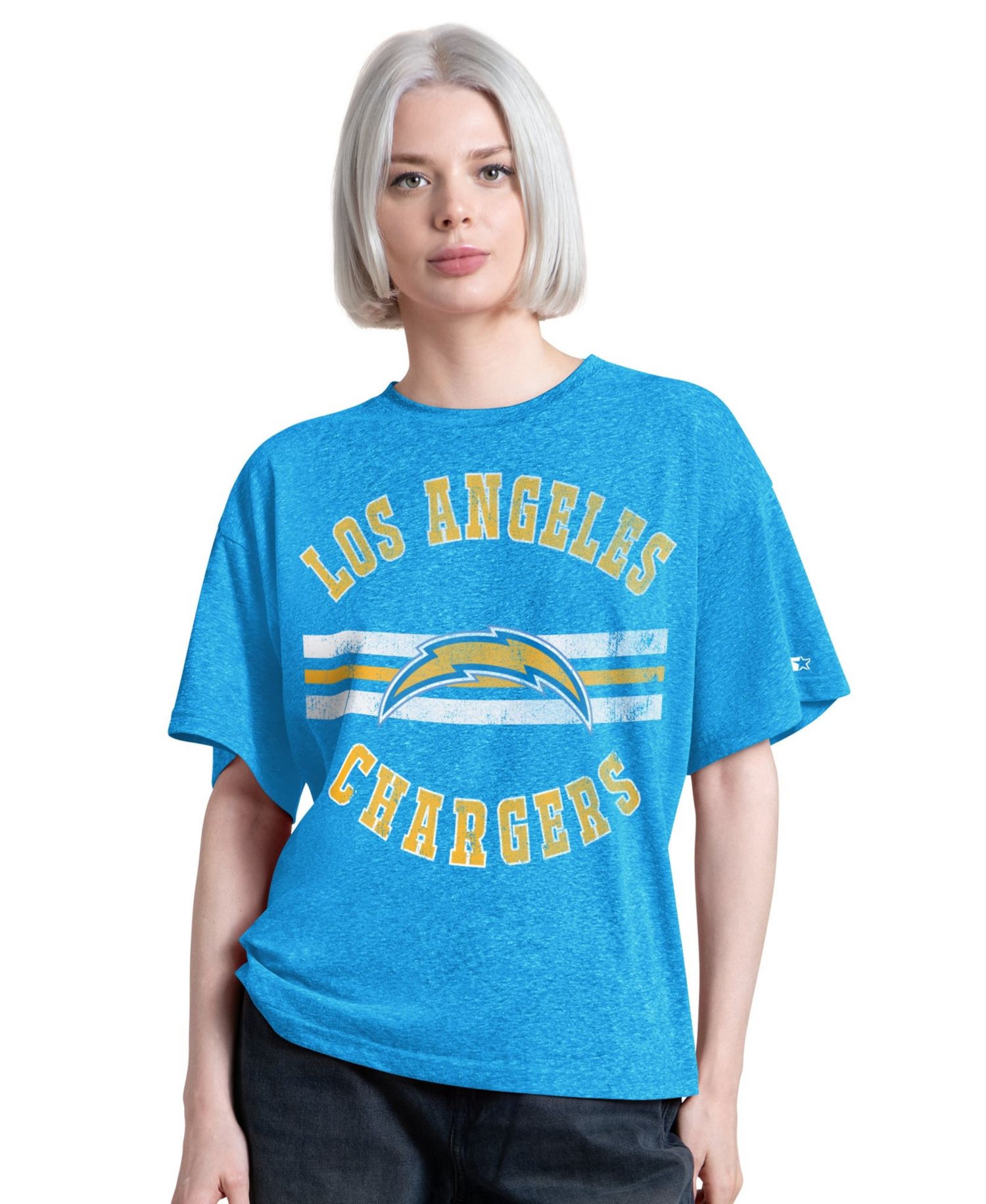 Women's Powder Blue Los Angeles Chargers Jump Shot Boyfriend Tri-Blend T-Shirt