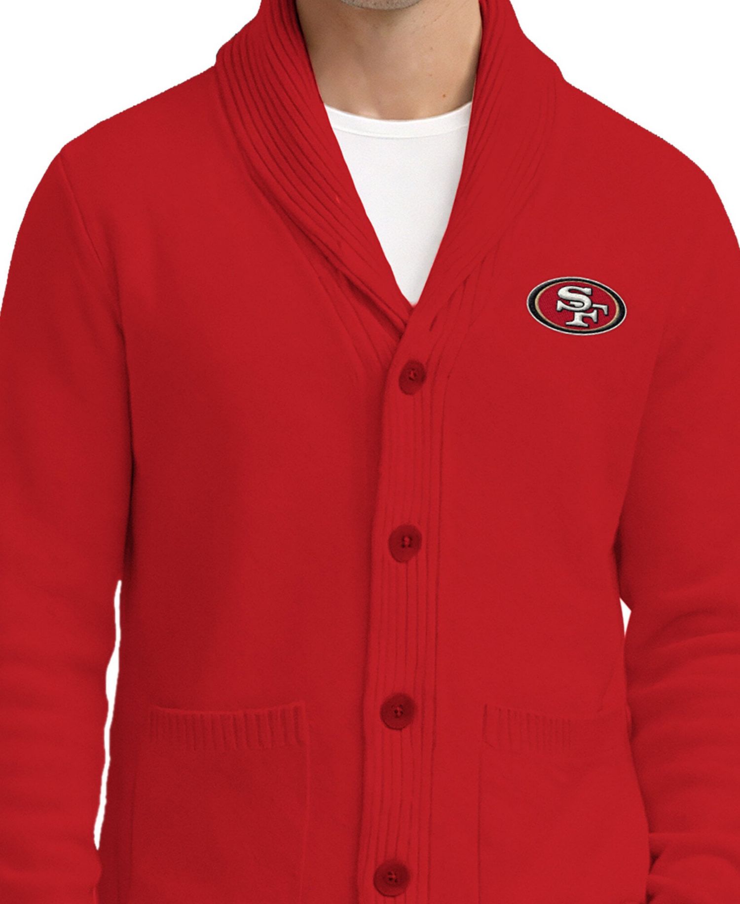 Men's Scarlet San Francisco 49ers Shawl Collar Heavy Knit Cardigan Sweater