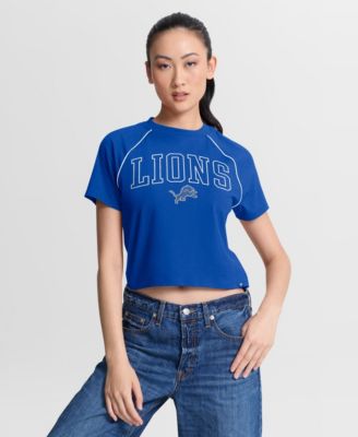 Women's Blue Detroit Lions Offensive Scheme Raglan Tri-Blend Cropped Top