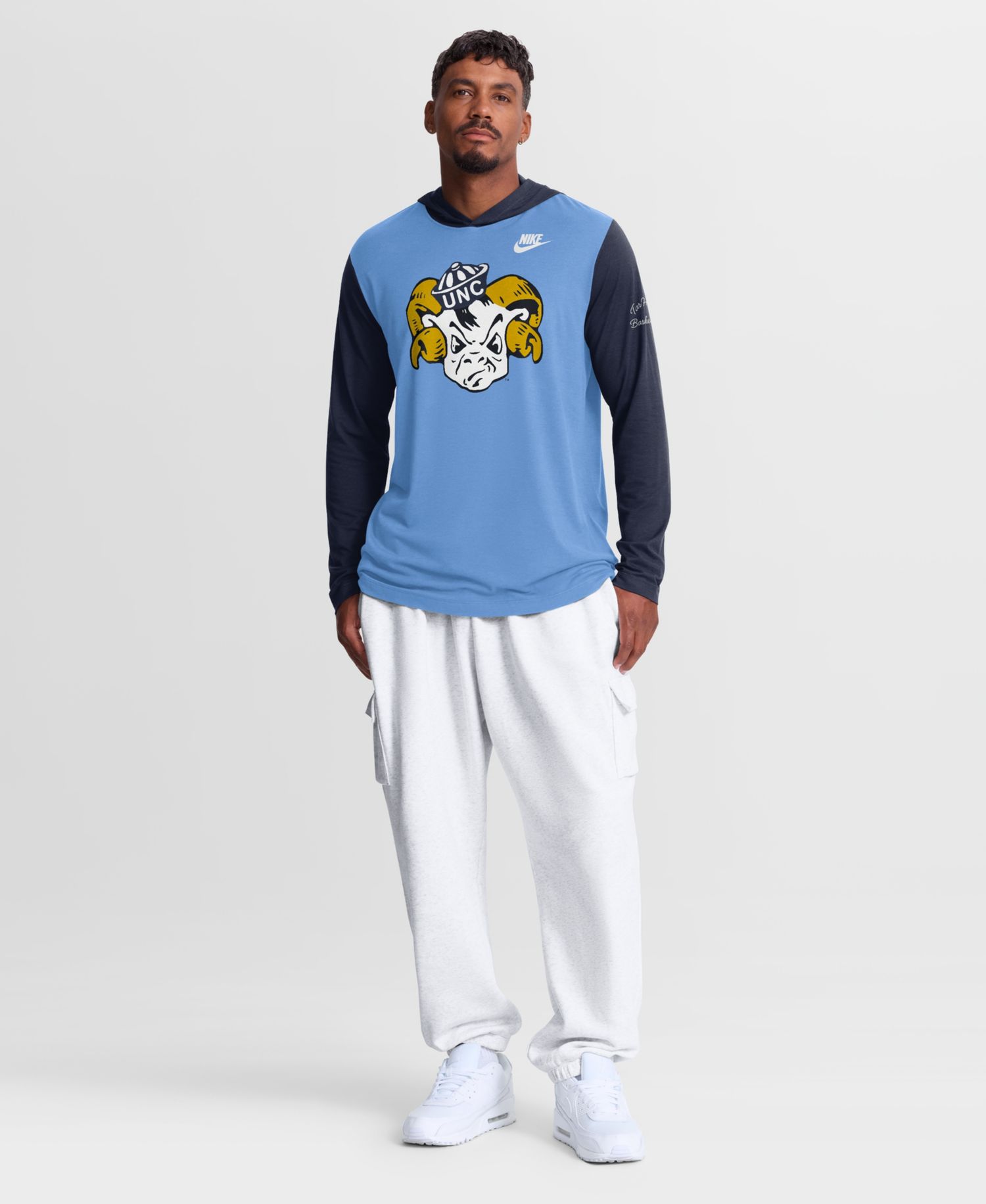 Men's Carolina Blue/Navy North Carolina Tar Heels Campus Legacy Tri-Blend Long Sleeve Hooded T-Shirt