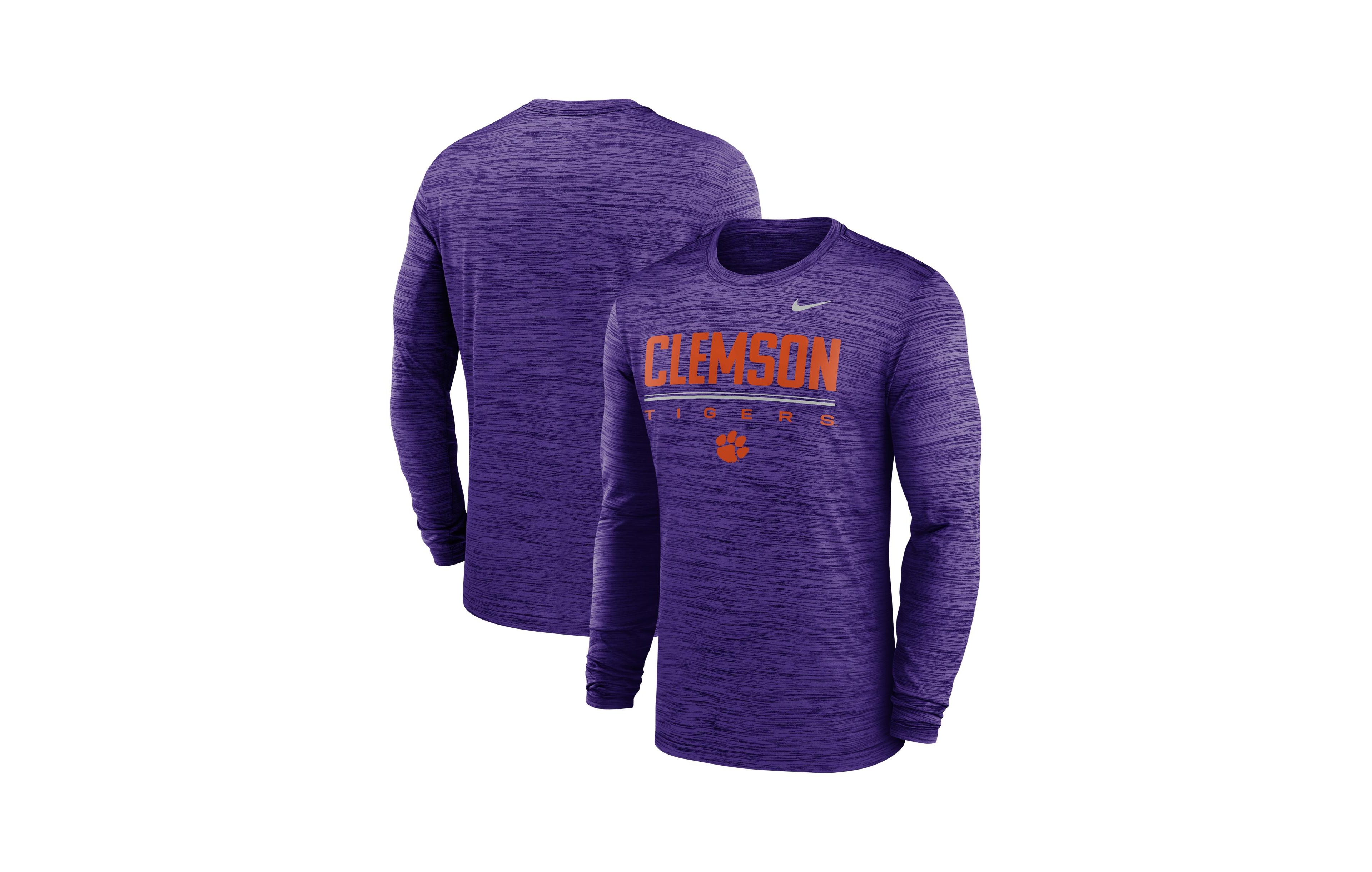 Nike Men's Purple Clemson Tigers Sideline Velocity Dri-fit Long Sleeve T-Shirt