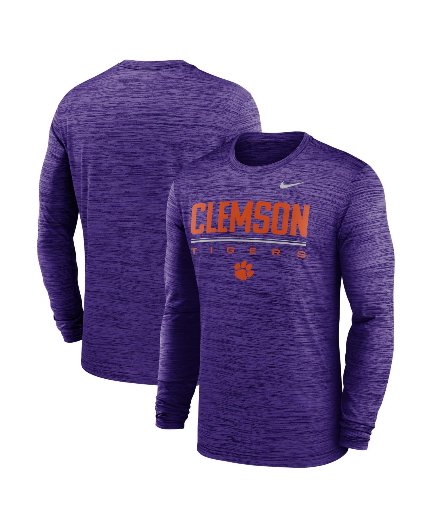 Men's Purple Clemson Tigers Sideline Velocity Dri-FIT Long Sleeve T-Shirt