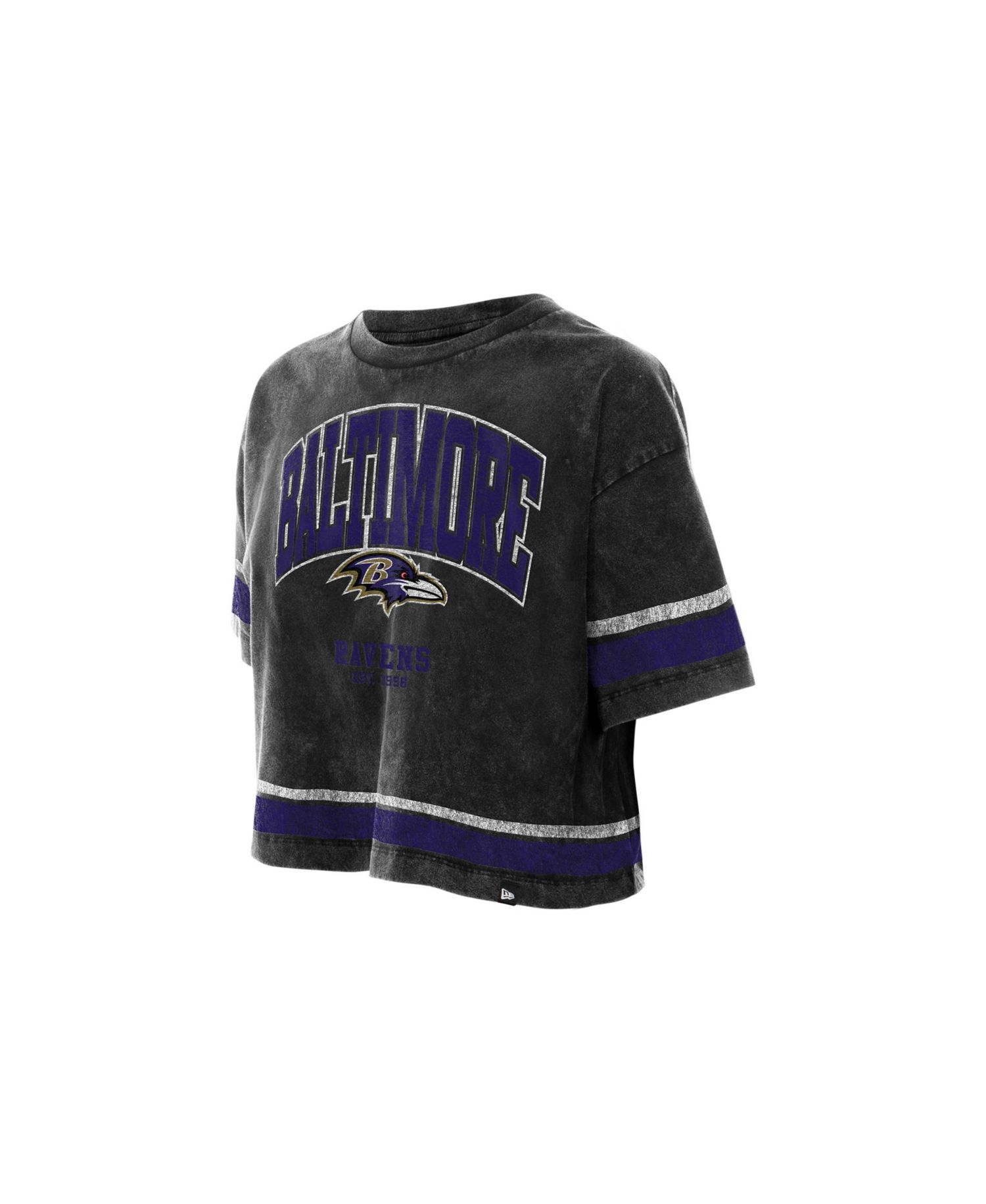 Women's Black Baltimore Ravens Lifestyle Mineral Wash Boxy Cropped T-Shirt
